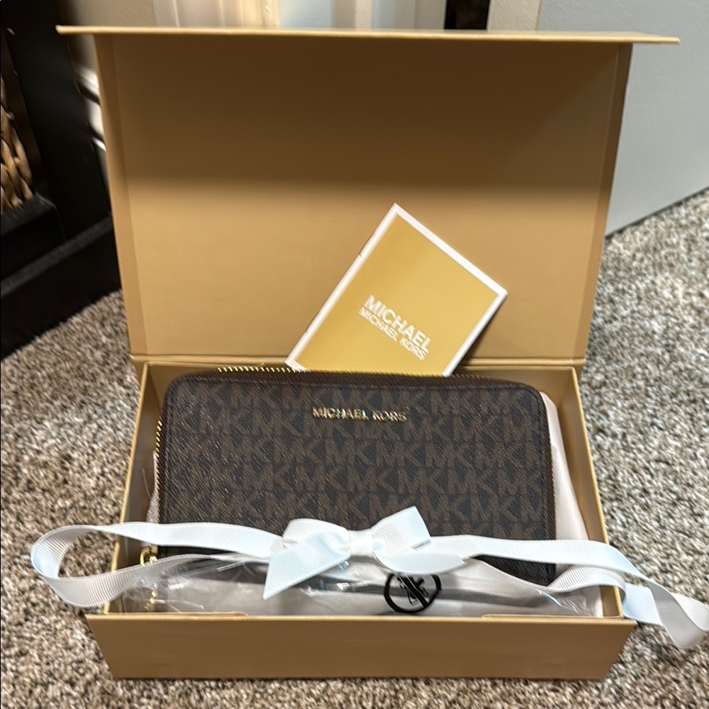 Michael Kors Dark Brown and Gold Wallet